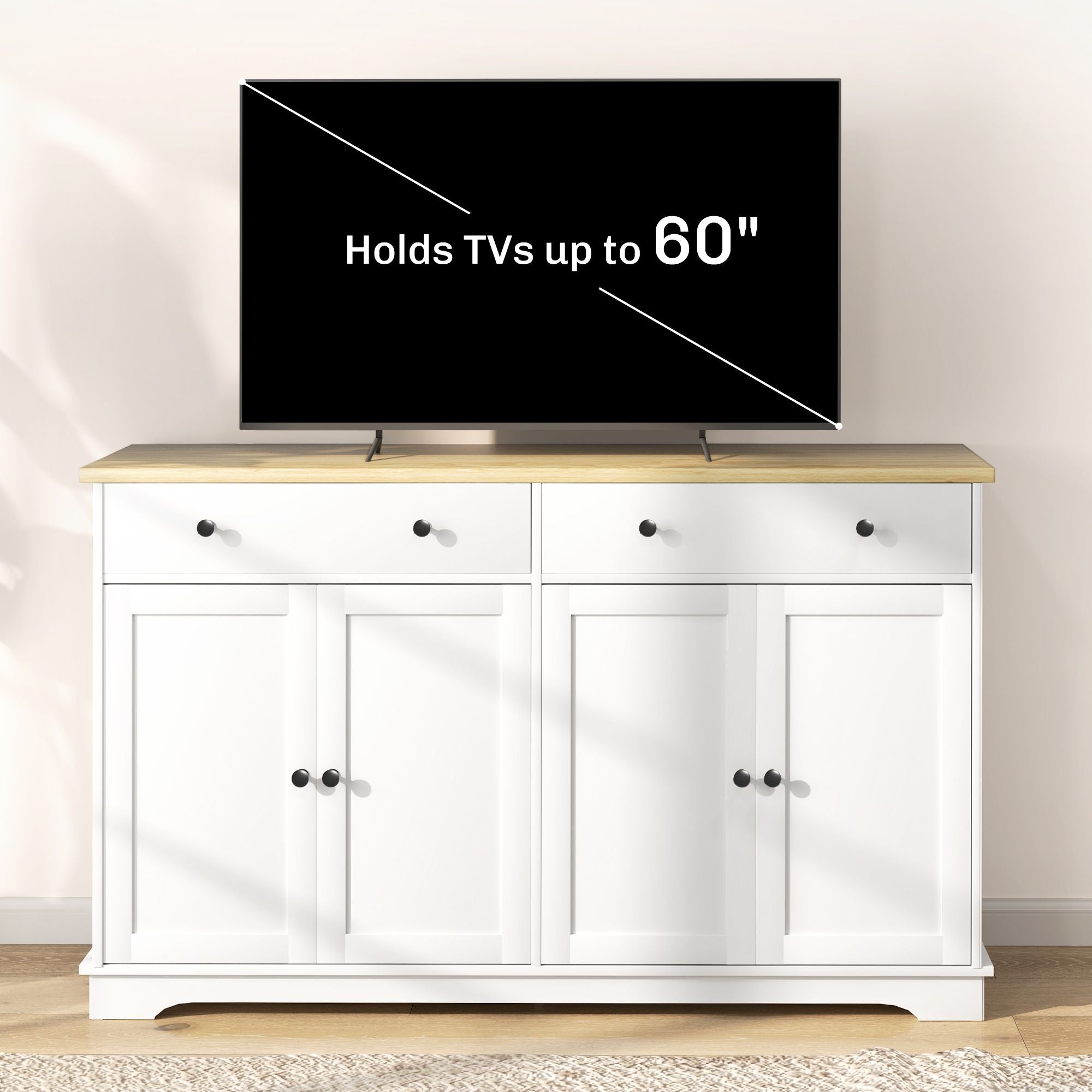 HOMCOM Modern Sideboard, Buffet Cabinet with Storage Drawers, Adjustable Shelves for Living Room, Dining Room, Entryway, White - Comfortable Living Decor