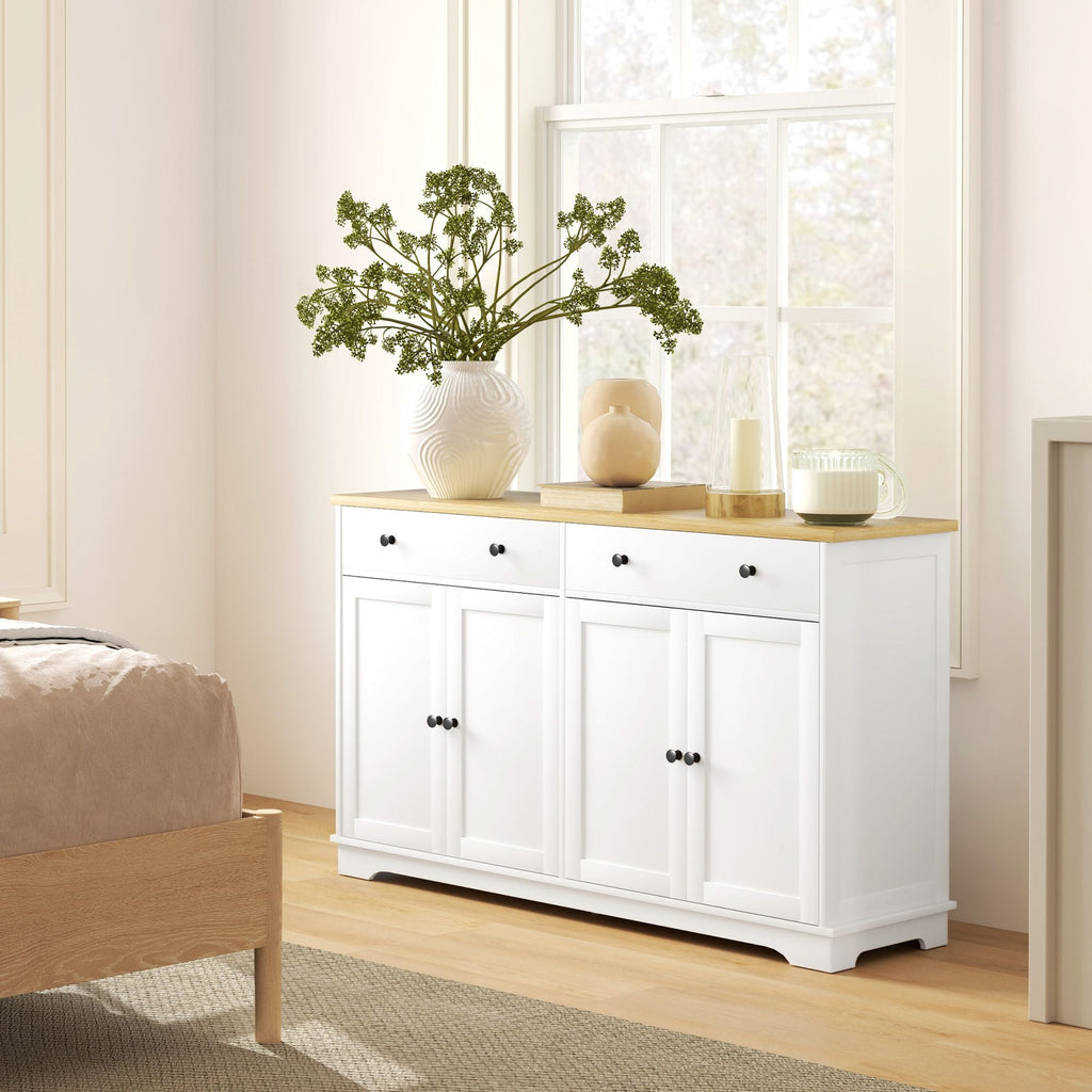 HOMCOM Modern Sideboard, Buffet Cabinet with Storage Drawers, Adjustable Shelves for Living Room, Dining Room, Entryway, White - Comfortable Living Decor