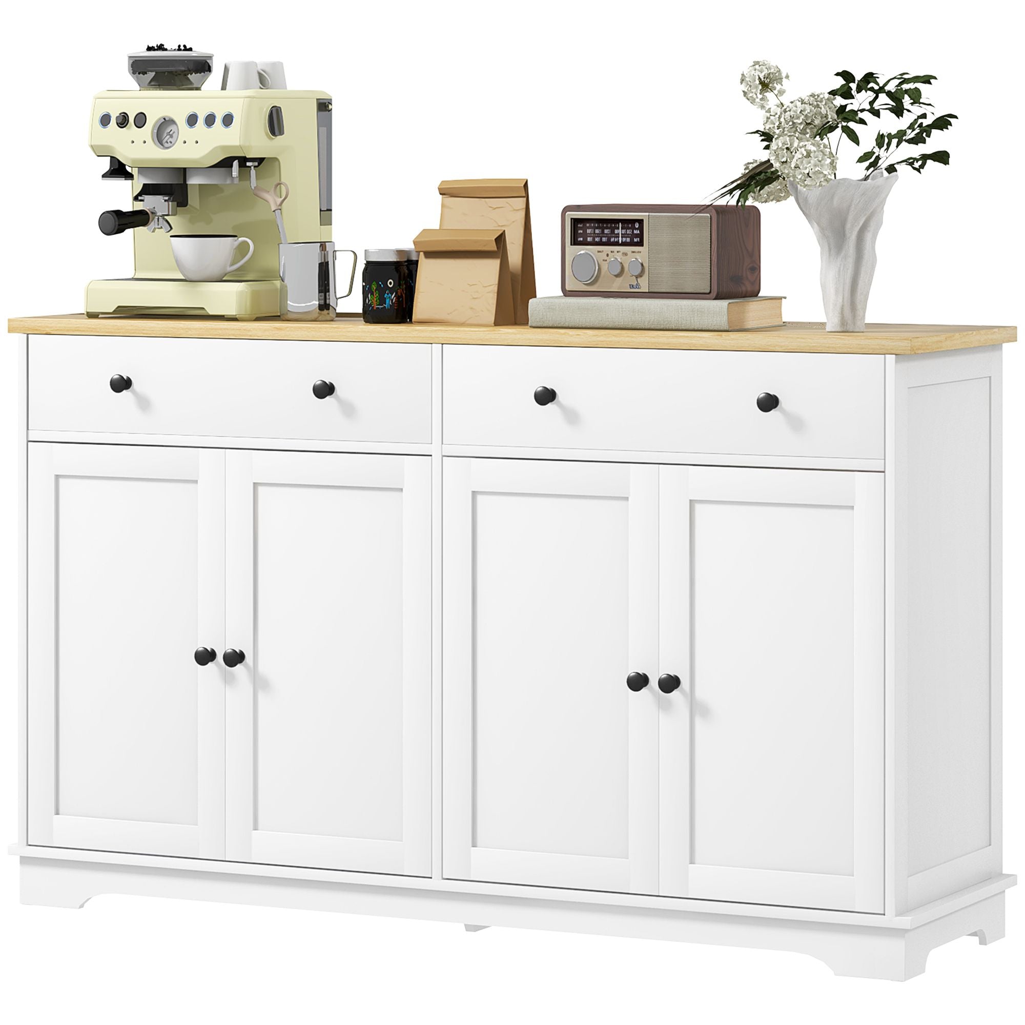 HOMCOM Modern Sideboard, Buffet Cabinet with Storage Drawers, Adjustable Shelves for Living Room, Dining Room, Entryway, White - Comfortable Living Decor