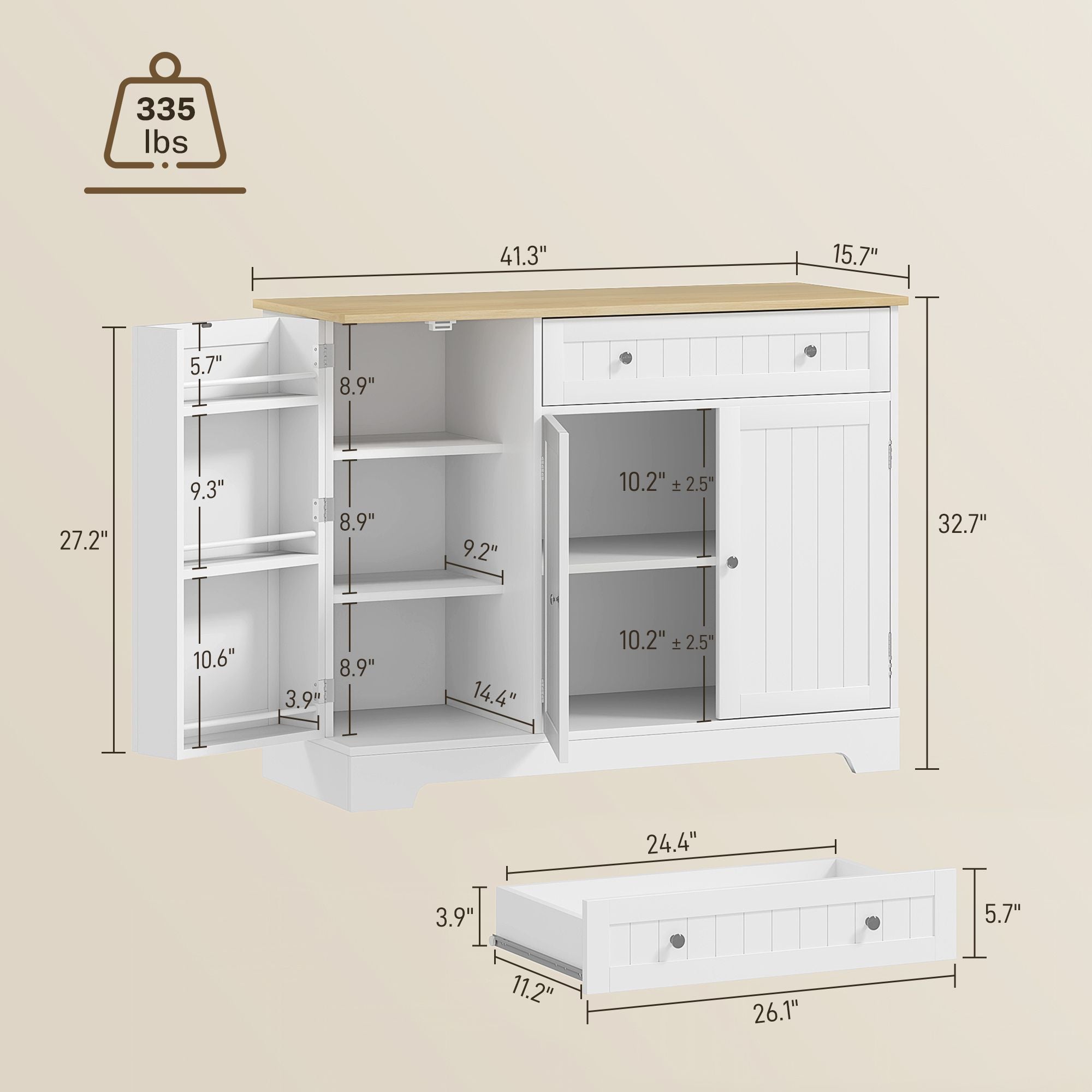 HOMCOM Modern Sideboard Cabinet, 41" Kitchen Buffet Cabinet with Drawer, Adjustable Shelf, 3 Doors for Dining Room, White - Comfortable Living Decor