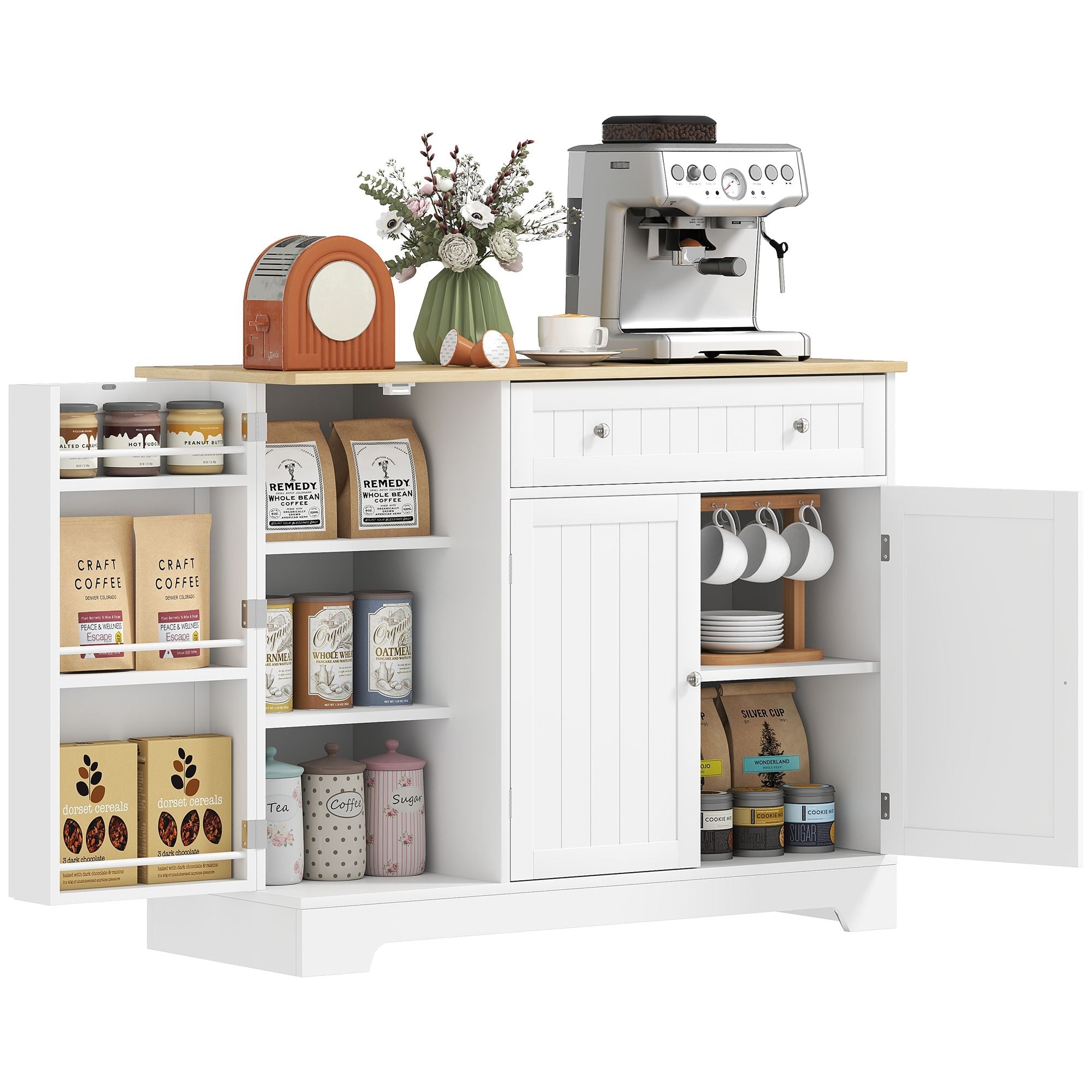HOMCOM Modern Sideboard Cabinet, 41" Kitchen Buffet Cabinet with Drawer, Adjustable Shelf, 3 Doors for Dining Room, White - Comfortable Living Decor