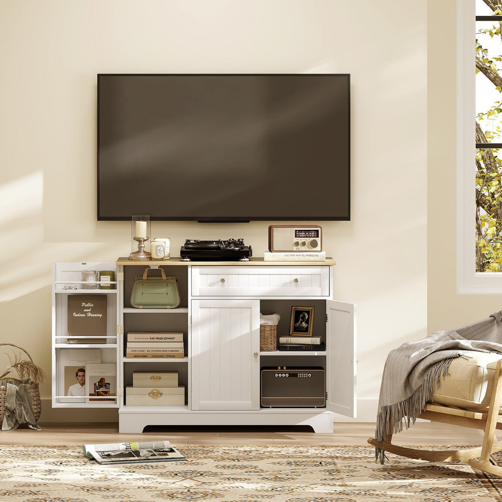 HOMCOM Modern Sideboard Cabinet, 41" Kitchen Buffet Cabinet with Drawer, Adjustable Shelf, 3 Doors for Dining Room, White - Comfortable Living Decor
