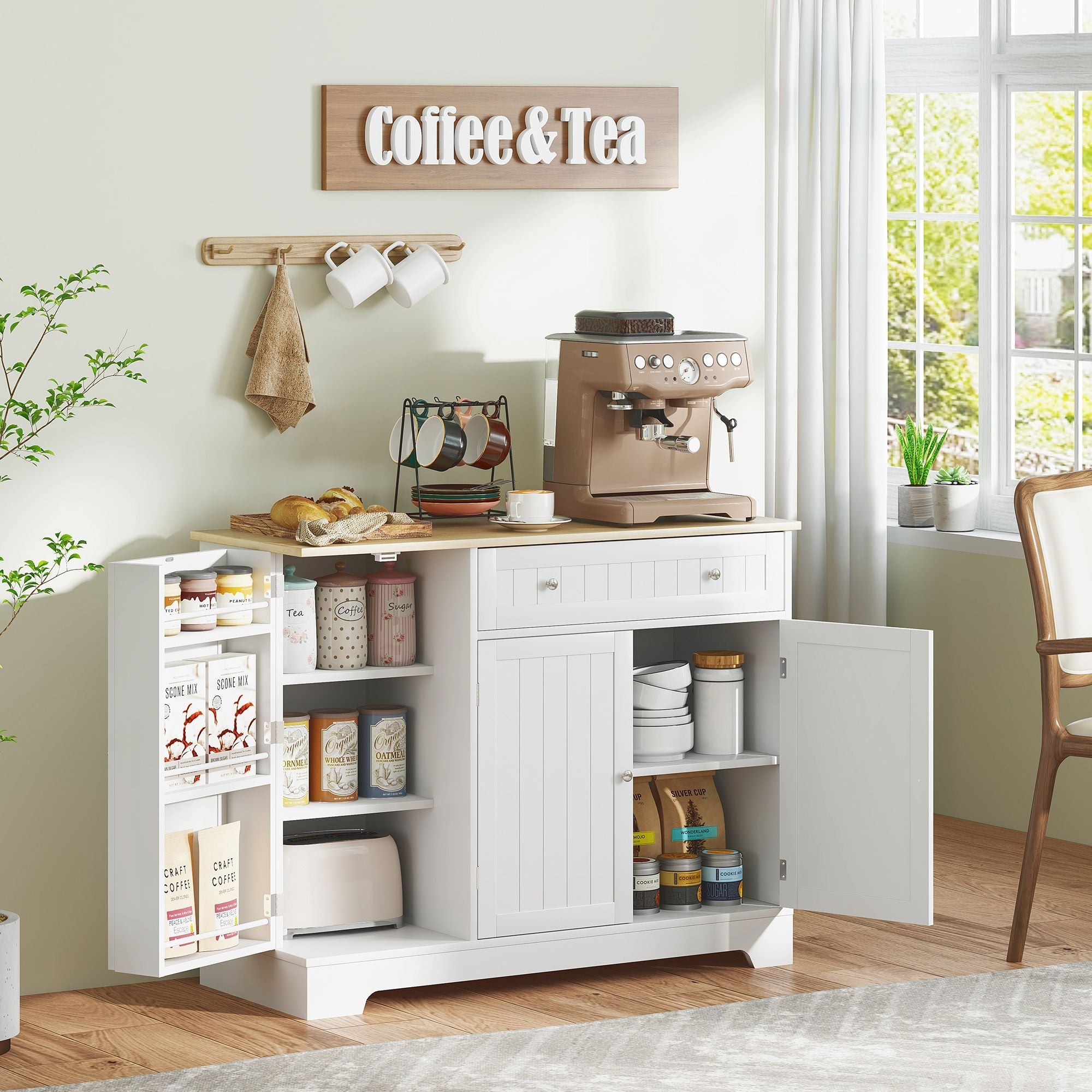 HOMCOM Modern Sideboard Cabinet, 41" Kitchen Buffet Cabinet with Drawer, Adjustable Shelf, 3 Doors for Dining Room, White - Comfortable Living Decor