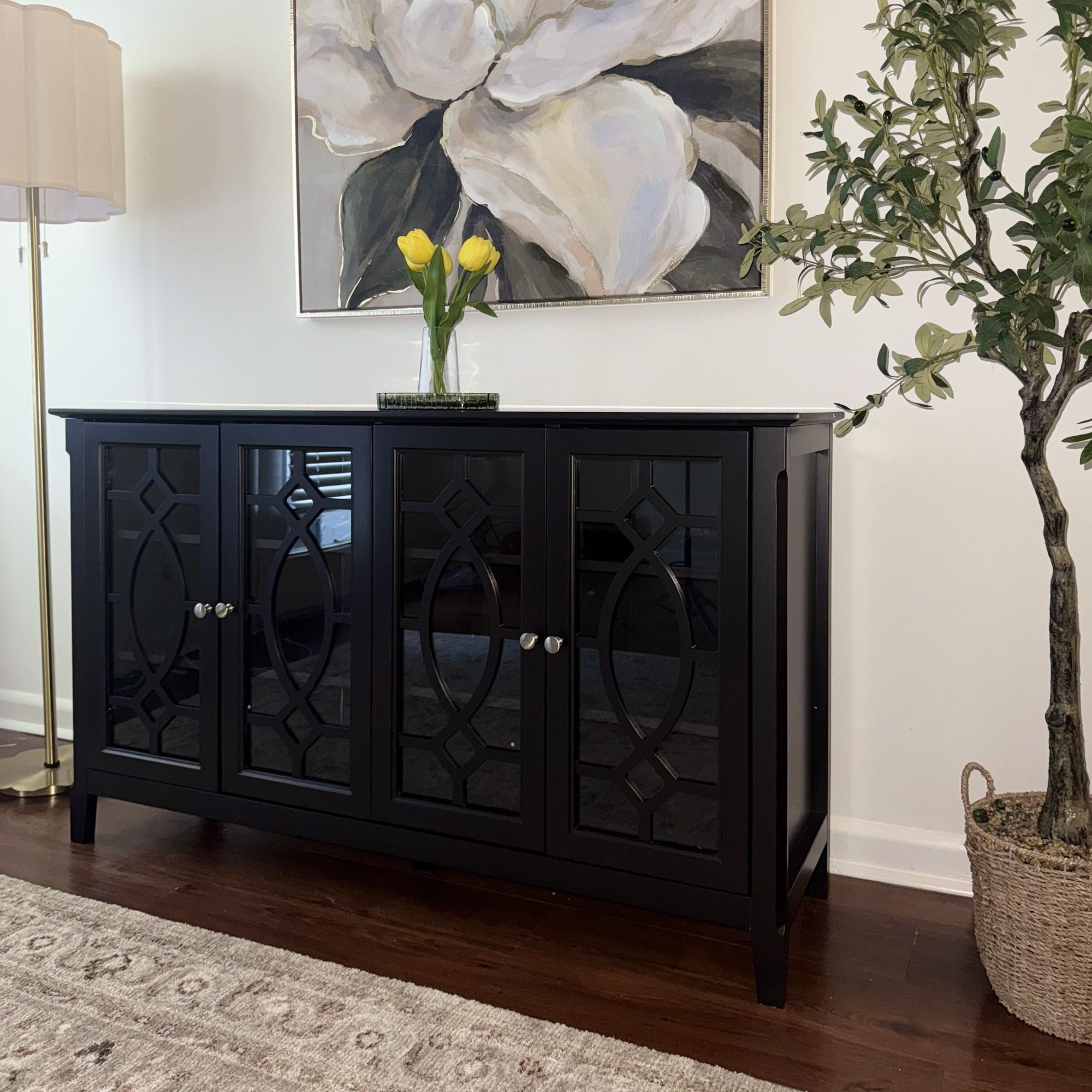 HOMCOM Modern Sideboard Espresso Storage Console Table Buffet Cabinet Glass Doors Living Dining Room - Comfortable Living Decor