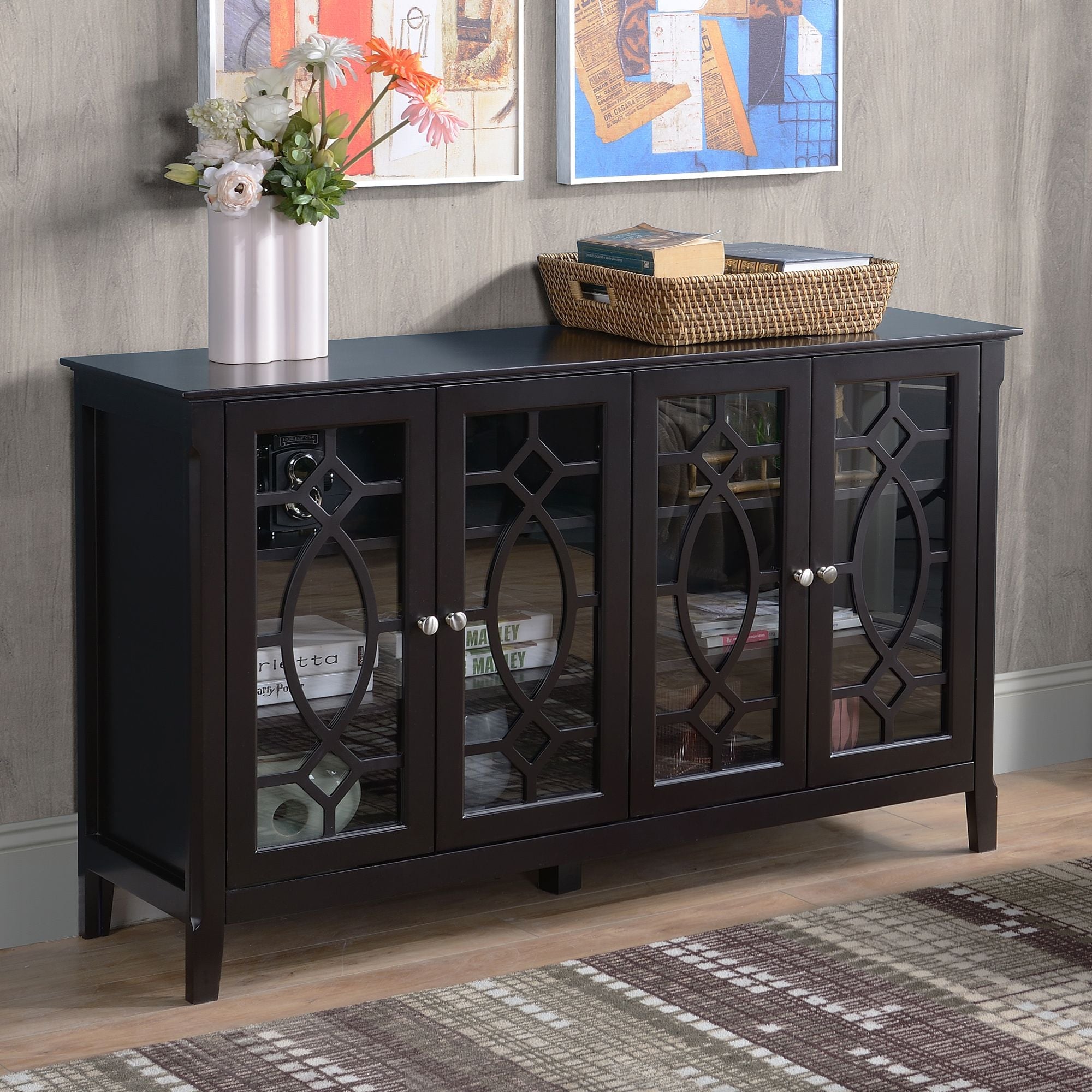 HOMCOM Modern Sideboard Espresso Storage Console Table Buffet Cabinet Glass Doors Living Dining Room - Comfortable Living Decor