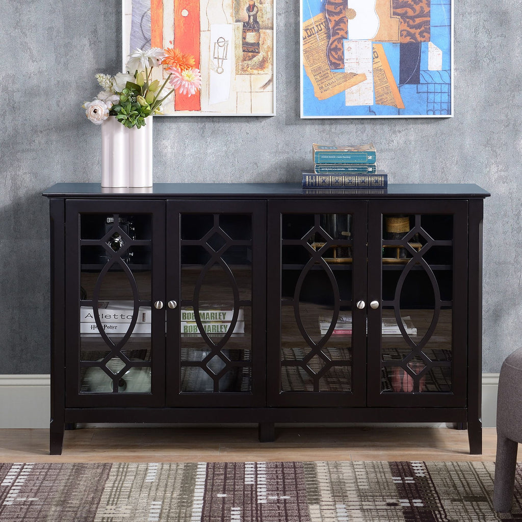 HOMCOM Modern Sideboard Espresso Storage Console Table Buffet Cabinet Glass Doors Living Dining Room - Comfortable Living Decor