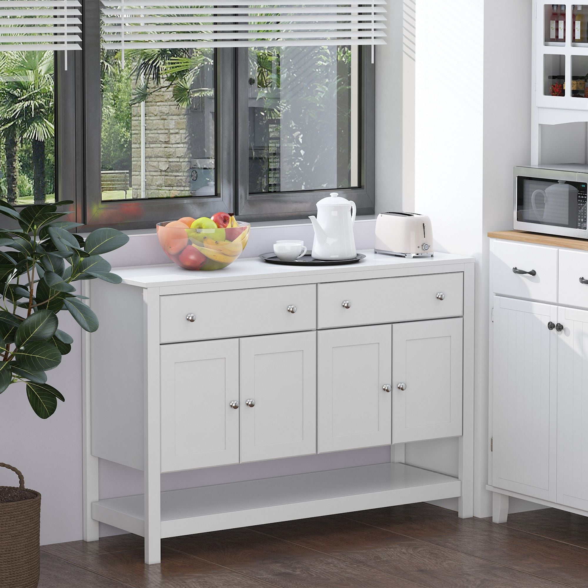 HOMCOM Modern White Buffet, Metal Hinges & Round Handles, Dining Room Storage - Comfortable Living Decor