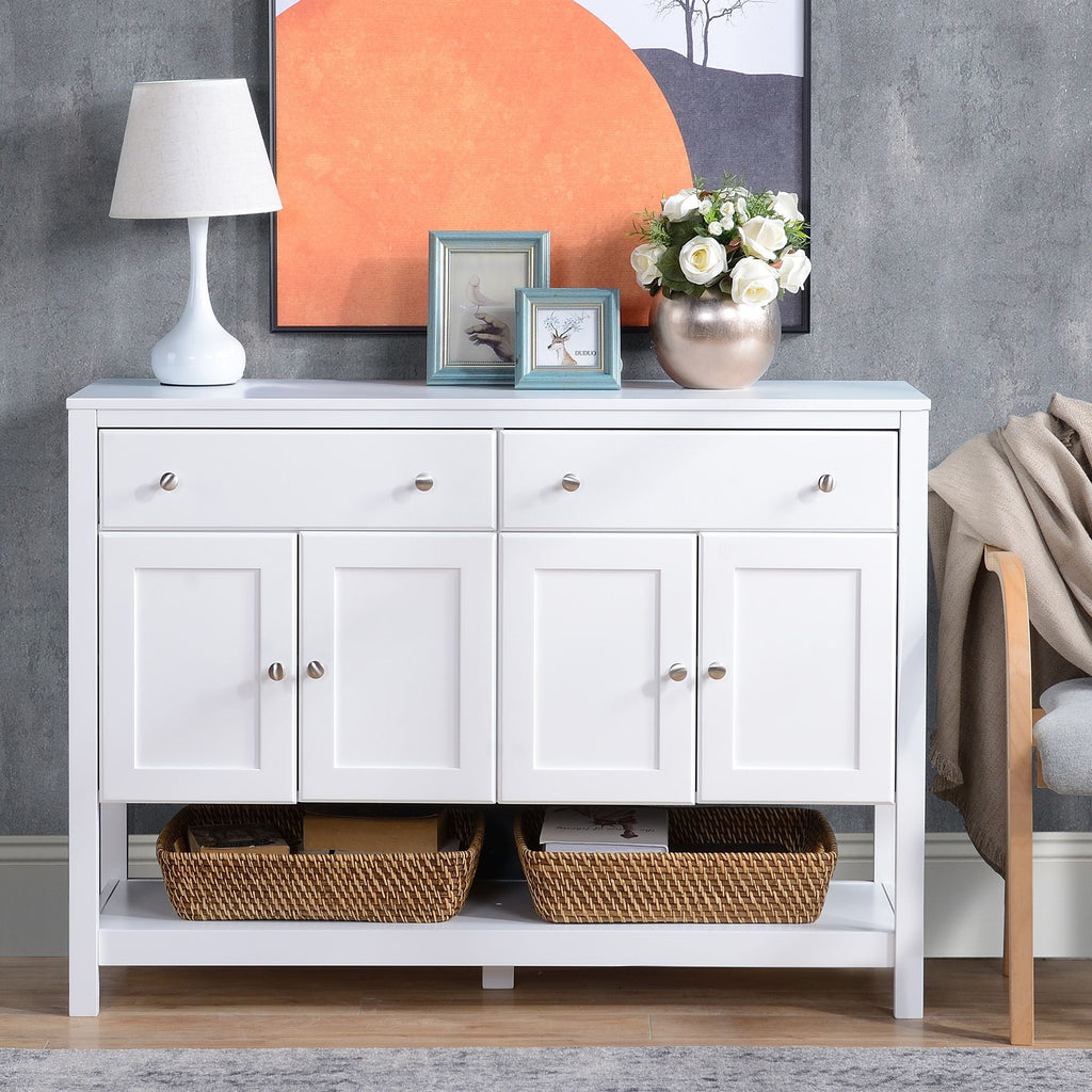HOMCOM Modern White Buffet, Metal Hinges & Round Handles, Dining Room Storage - Comfortable Living Decor