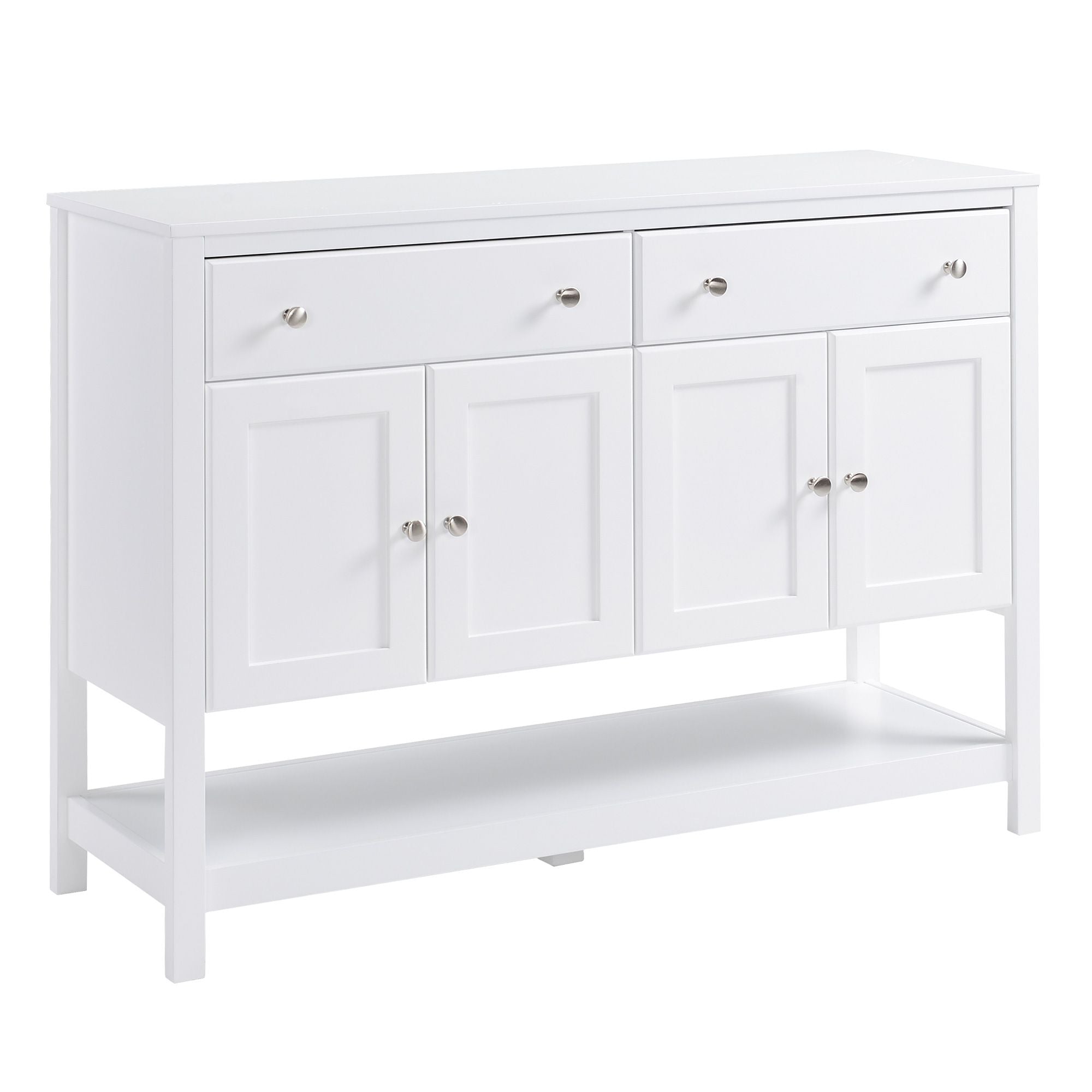 HOMCOM Modern White Buffet, Metal Hinges & Round Handles, Dining Room Storage - Comfortable Living Decor