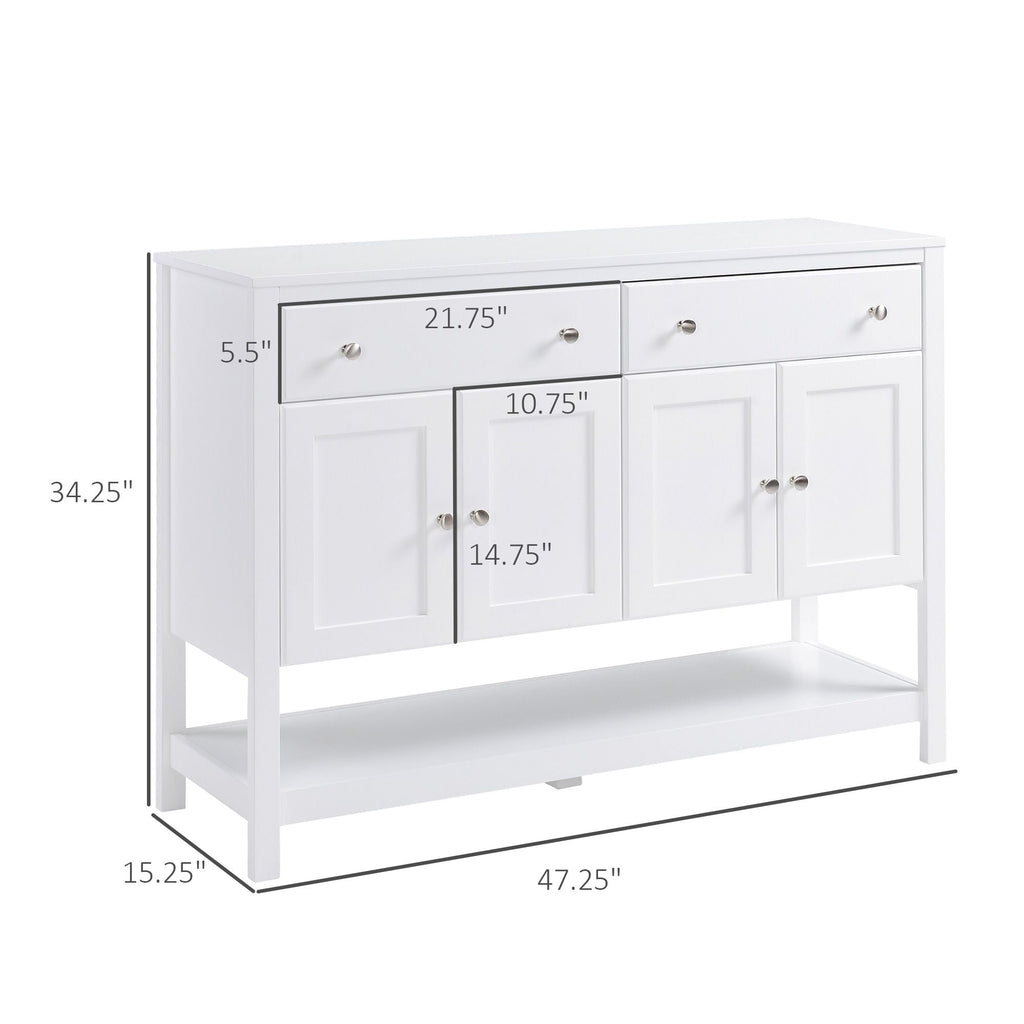 HOMCOM Modern White Buffet, Metal Hinges & Round Handles, Dining Room Storage - Comfortable Living Decor