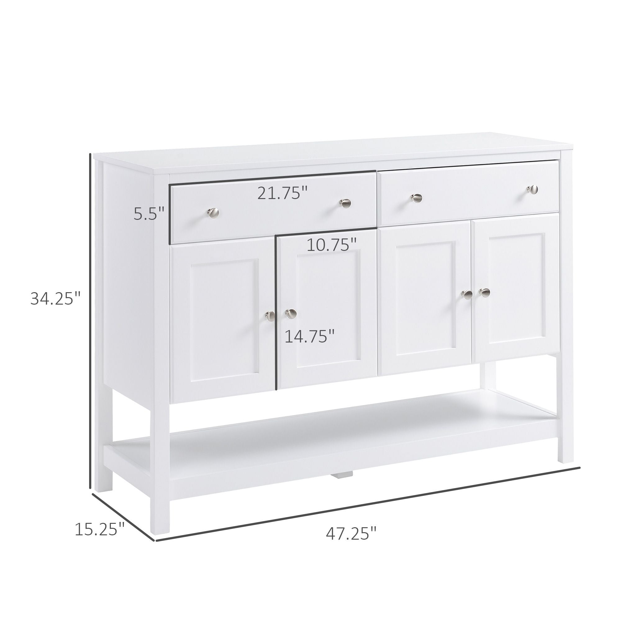 HOMCOM Modern White Buffet, Metal Hinges & Round Handles, Dining Room Storage - Comfortable Living Decor
