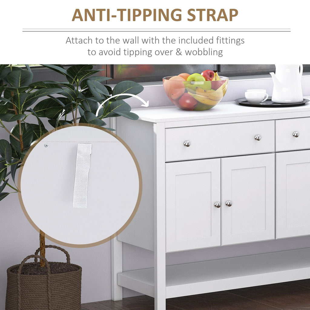 HOMCOM Modern White Buffet, Metal Hinges & Round Handles, Dining Room Storage - Comfortable Living Decor