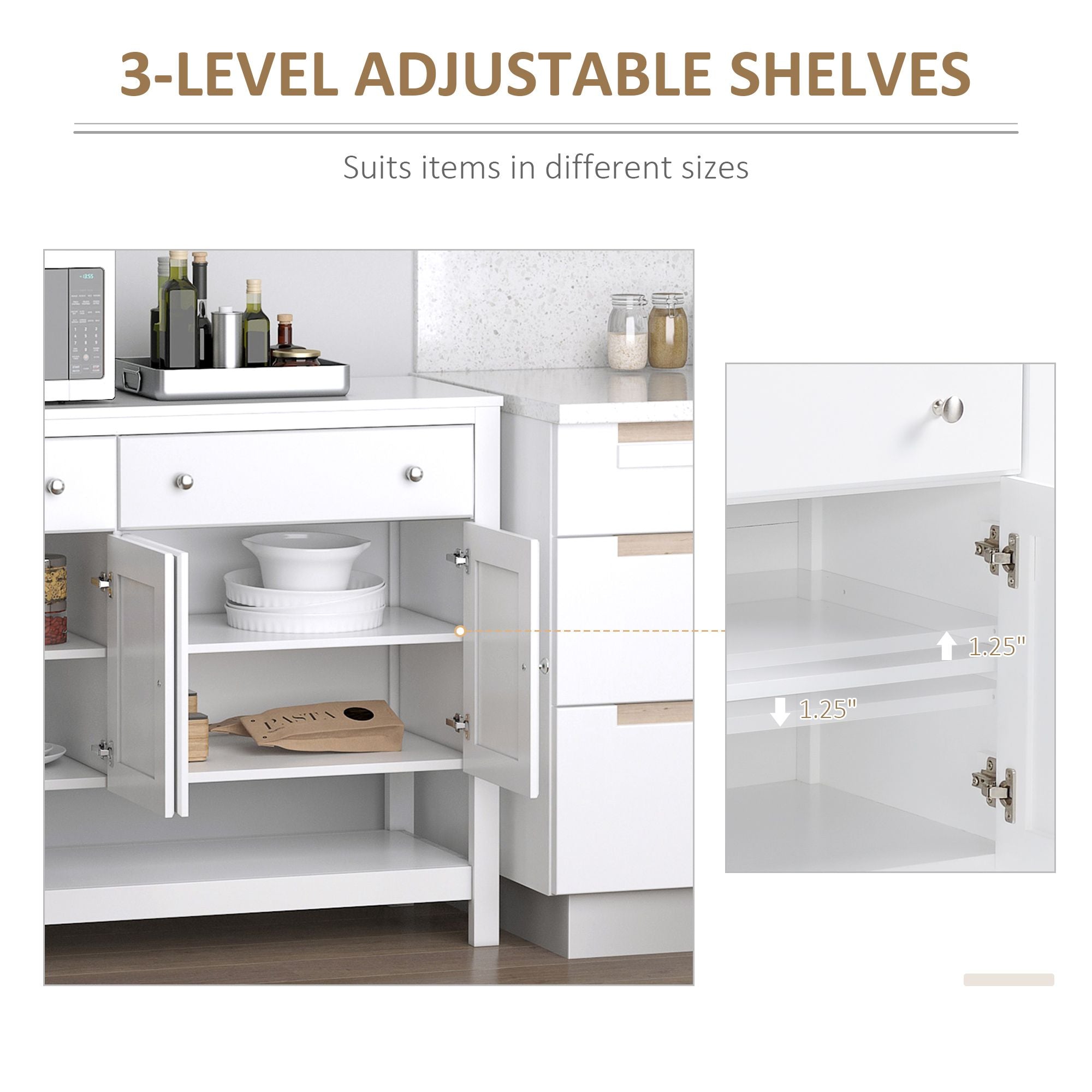 HOMCOM Modern White Buffet, Metal Hinges & Round Handles, Dining Room Storage - Comfortable Living Decor