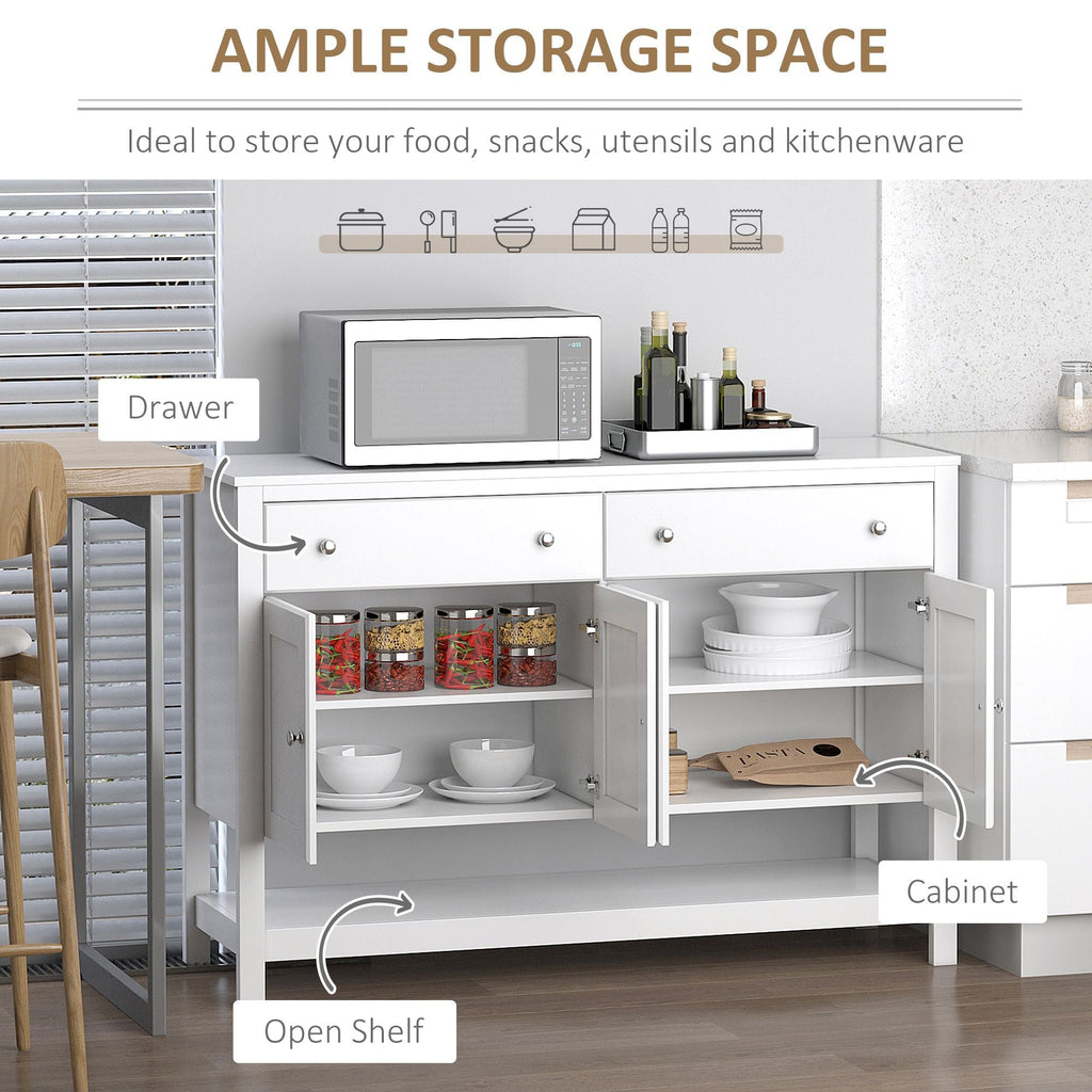 HOMCOM Modern White Buffet, Metal Hinges & Round Handles, Dining Room Storage - Comfortable Living Decor