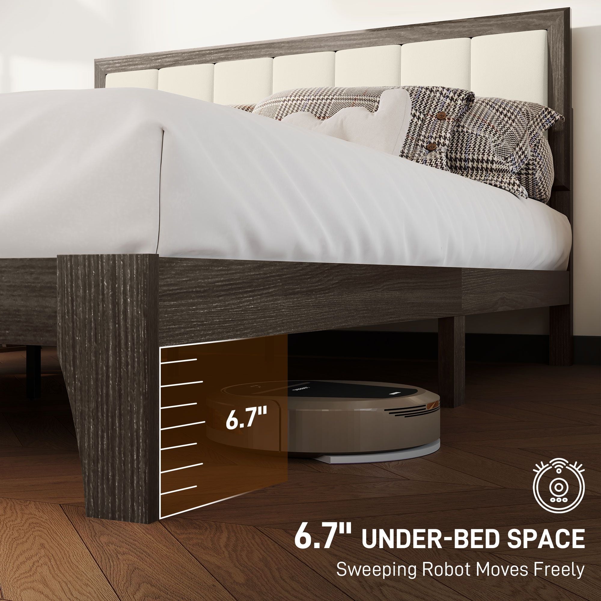 HOMCOM Queen Size Bed Frame with Headboard Queen Platform Bed Frame with Wooden Slats No Box Spring Needed Easy Assembly Walnut - Comfortable Living Decor