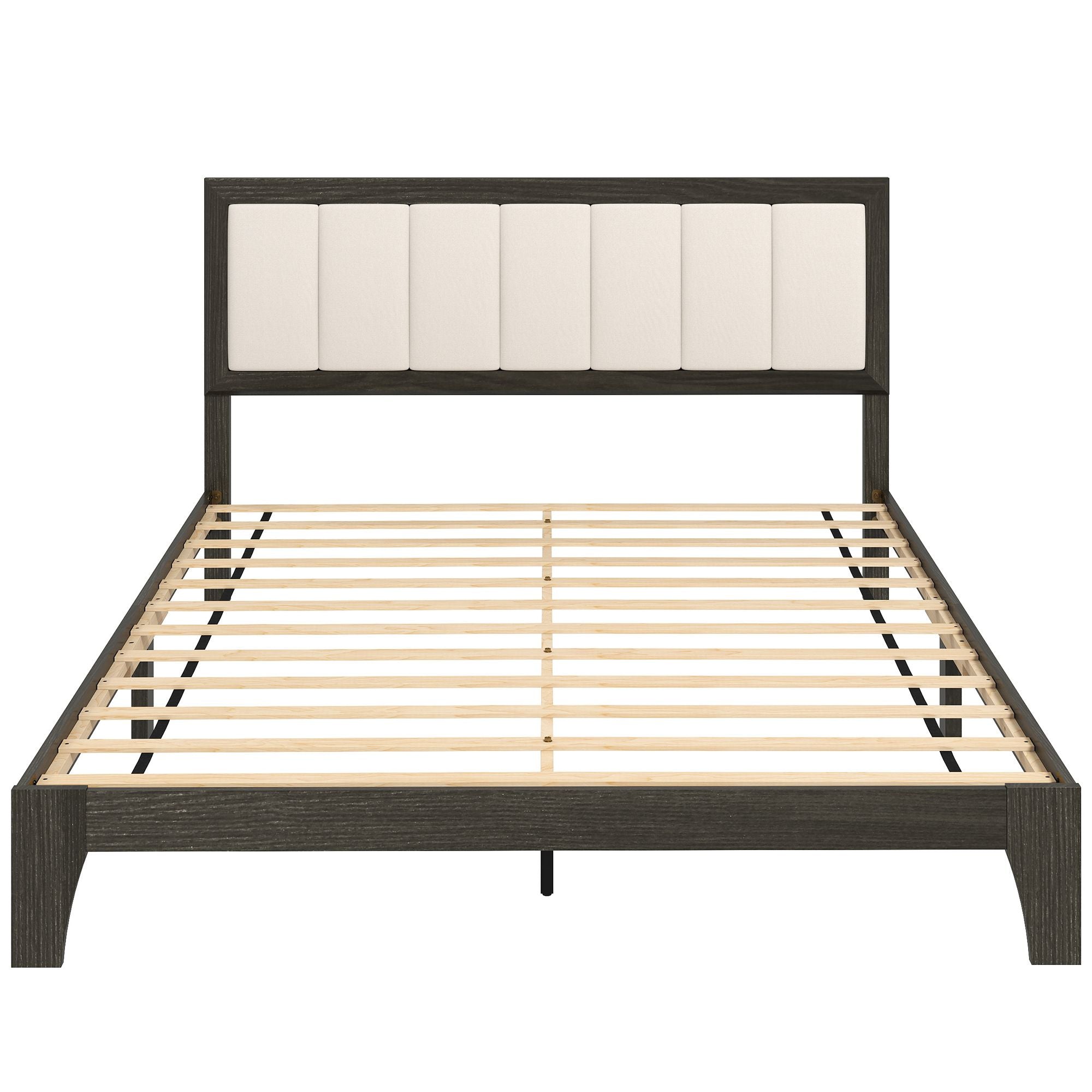 HOMCOM Queen Size Bed Frame with Headboard Queen Platform Bed Frame with Wooden Slats No Box Spring Needed Easy Assembly Walnut - Comfortable Living Decor