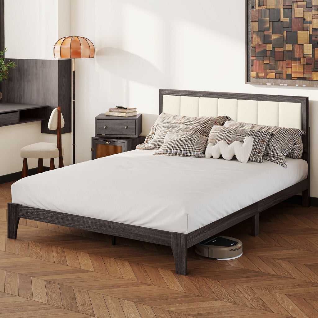 HOMCOM Queen Size Bed Frame with Headboard Queen Platform Bed Frame with Wooden Slats No Box Spring Needed Easy Assembly Walnut - Comfortable Living Decor