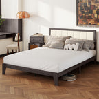 HOMCOM Queen Size Bed Frame with Headboard Queen Platform Bed Frame with Wooden Slats No Box Spring Needed Easy Assembly Walnut - Comfortable Living Decor