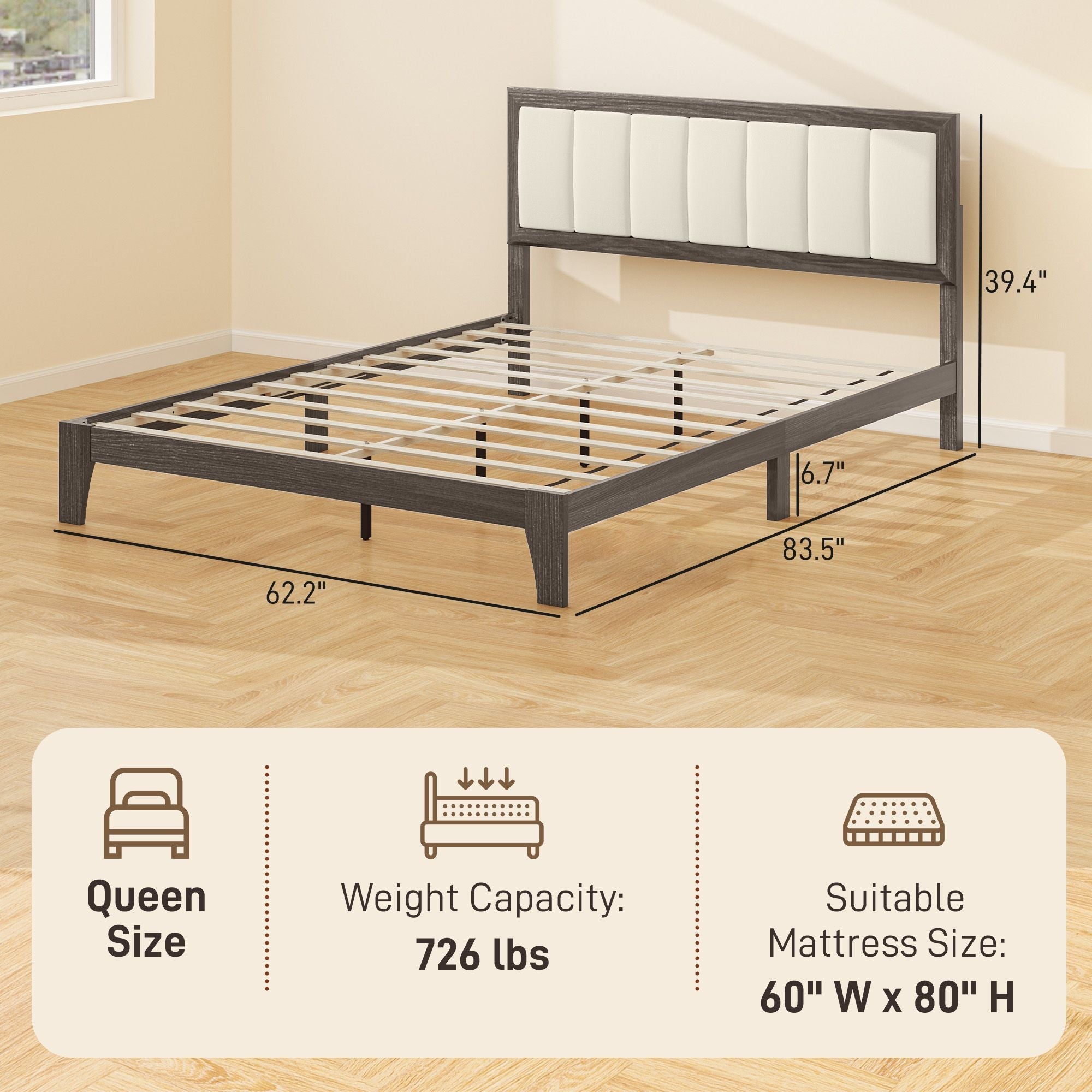 HOMCOM Queen Size Bed Frame with Headboard Queen Platform Bed Frame with Wooden Slats No Box Spring Needed Easy Assembly Walnut - Comfortable Living Decor