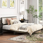 HOMCOM Queen Size Bed Frame with Headboard Queen Platform Bed Frame with Wooden Slats No Box Spring Needed Easy Assembly Walnut - Comfortable Living Decor