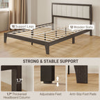 HOMCOM Queen Size Bed Frame with Headboard Queen Platform Bed Frame with Wooden Slats No Box Spring Needed Easy Assembly Walnut - Comfortable Living Decor