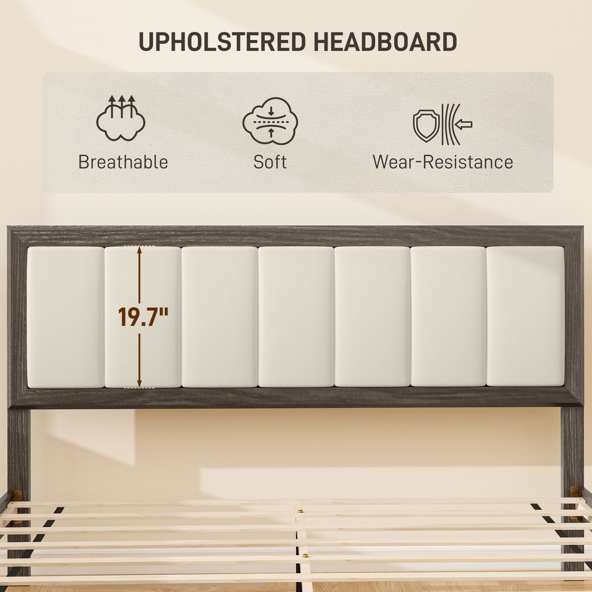 HOMCOM Queen Size Bed Frame with Headboard Queen Platform Bed Frame with Wooden Slats No Box Spring Needed Easy Assembly Walnut - Comfortable Living Decor