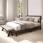 HOMCOM Queen Size Bed Frame with Headboard Queen Platform Bed Frame with Wooden Slats No Box Spring Needed Easy Assembly Walnut - Comfortable Living Decor