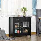HOMCOM Sideboard Buffet Cabinet, Storage Cupboard with Glass Doors, Adjustable Shelf and 2 Drawers for Kitchen, Black - Comfortable Living Decor