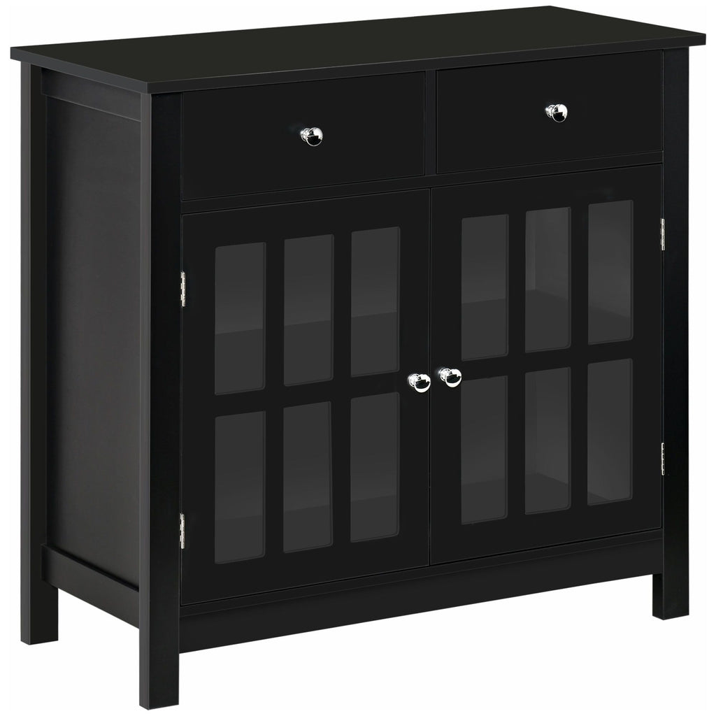 HOMCOM Sideboard Buffet Cabinet, Storage Cupboard with Glass Doors, Adjustable Shelf and 2 Drawers for Kitchen, Black - Comfortable Living Decor