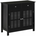HOMCOM Sideboard Buffet Cabinet, Storage Cupboard with Glass Doors, Adjustable Shelf and 2 Drawers for Kitchen, Black - Comfortable Living Decor