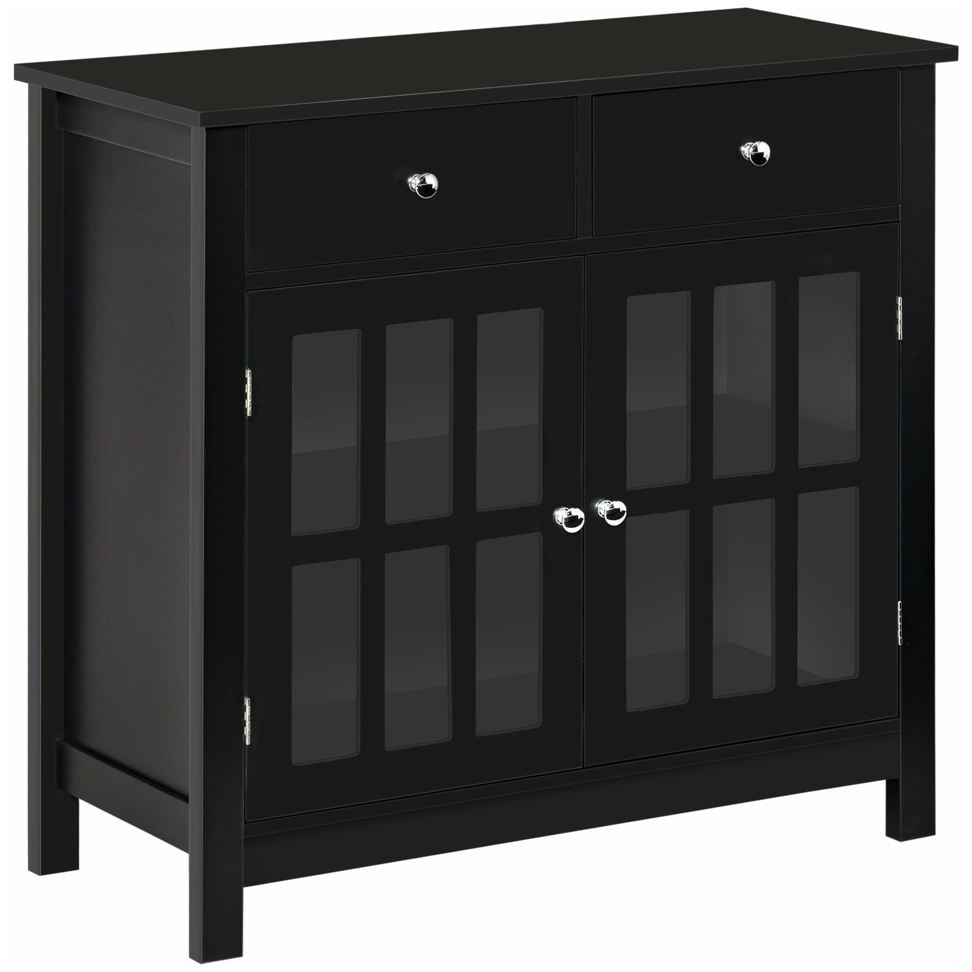 HOMCOM Sideboard Buffet Cabinet, Storage Cupboard with Glass Doors, Adjustable Shelf and 2 Drawers for Kitchen, Black - Comfortable Living Decor