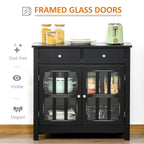 HOMCOM Sideboard Buffet Cabinet, Storage Cupboard with Glass Doors, Adjustable Shelf and 2 Drawers for Kitchen, Black - Comfortable Living Decor