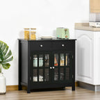 HOMCOM Sideboard Buffet Cabinet, Storage Cupboard with Glass Doors, Adjustable Shelf and 2 Drawers for Kitchen, Black - Comfortable Living Decor