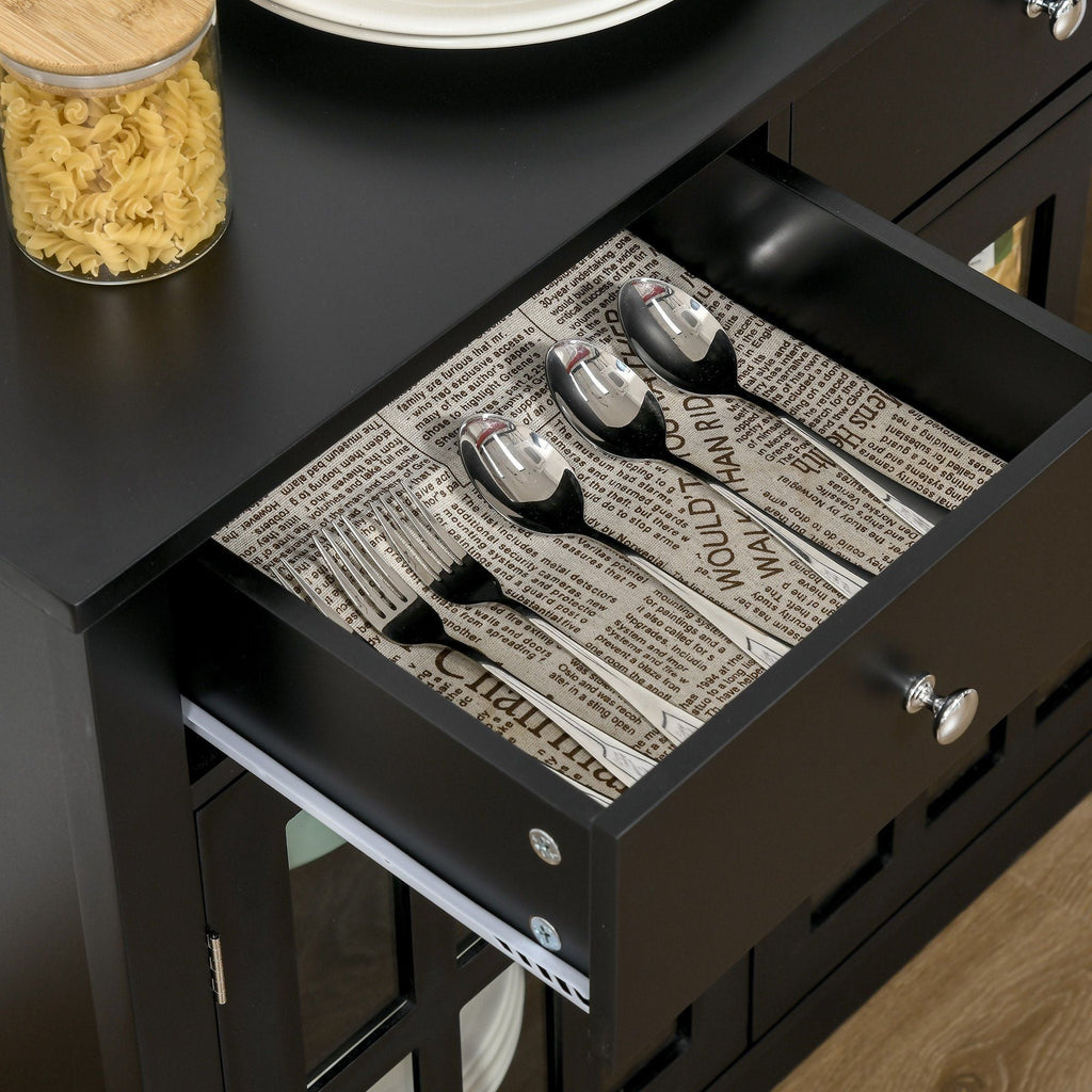 HOMCOM Sideboard Buffet Cabinet, Storage Cupboard with Glass Doors, Adjustable Shelf and 2 Drawers for Kitchen, Black - Comfortable Living Decor