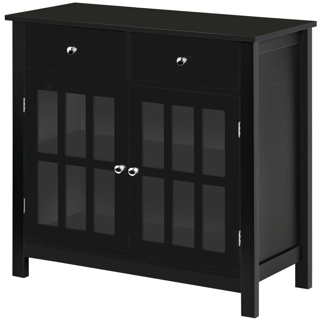 HOMCOM Sideboard Buffet Cabinet, Storage Cupboard with Glass Doors, Adjustable Shelf and 2 Drawers for Kitchen, Black - Comfortable Living Decor