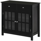 HOMCOM Sideboard Buffet Cabinet, Storage Cupboard with Glass Doors, Adjustable Shelf and 2 Drawers for Kitchen, Black - Comfortable Living Decor