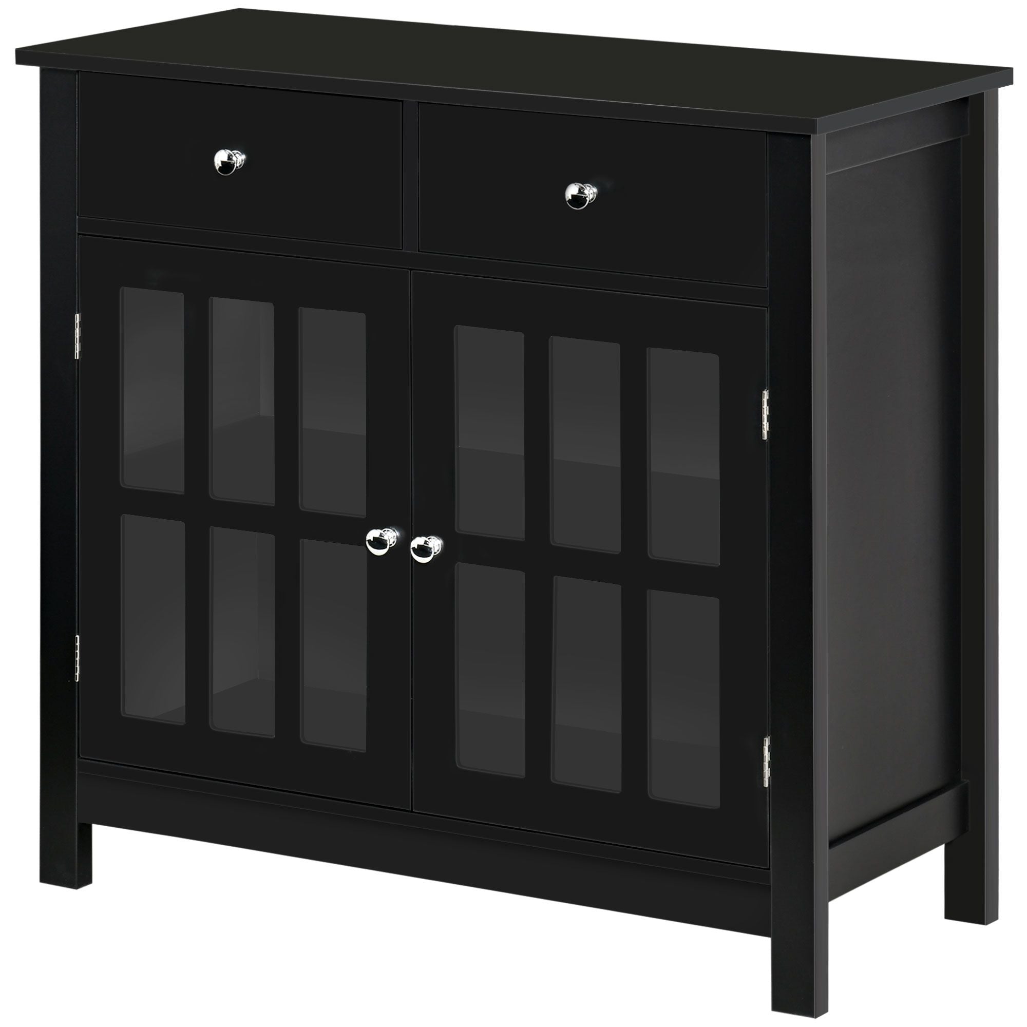 HOMCOM Sideboard Buffet Cabinet, Storage Cupboard with Glass Doors, Adjustable Shelf and 2 Drawers for Kitchen, Black - Comfortable Living Decor