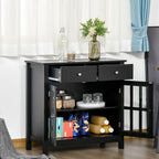 HOMCOM Sideboard Buffet Cabinet, Storage Cupboard with Glass Doors, Adjustable Shelf and 2 Drawers for Kitchen, Black - Comfortable Living Decor