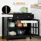 HOMCOM Sideboard Buffet Cabinet, Storage Cupboard with Glass Doors, Adjustable Shelf and 2 Drawers for Kitchen, Black - Comfortable Living Decor