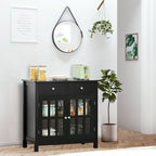 HOMCOM Sideboard Buffet Cabinet, Storage Cupboard with Glass Doors, Adjustable Shelf and 2 Drawers for Kitchen, Black - Comfortable Living Decor