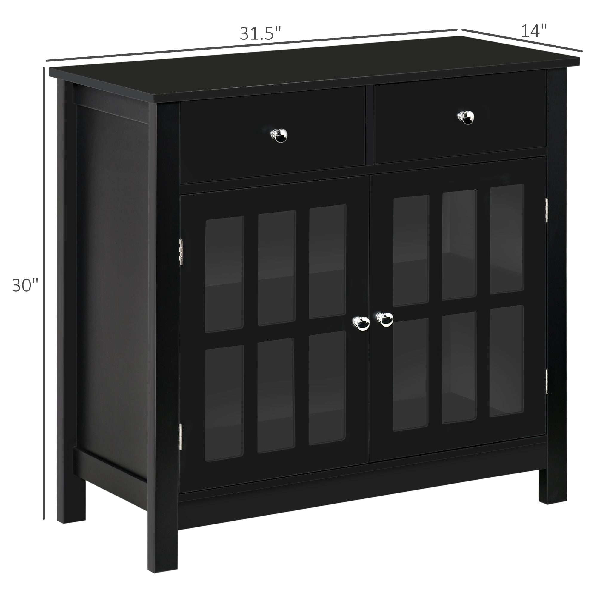 HOMCOM Sideboard Buffet Cabinet, Storage Cupboard with Glass Doors, Adjustable Shelf and 2 Drawers for Kitchen, Black - Comfortable Living Decor