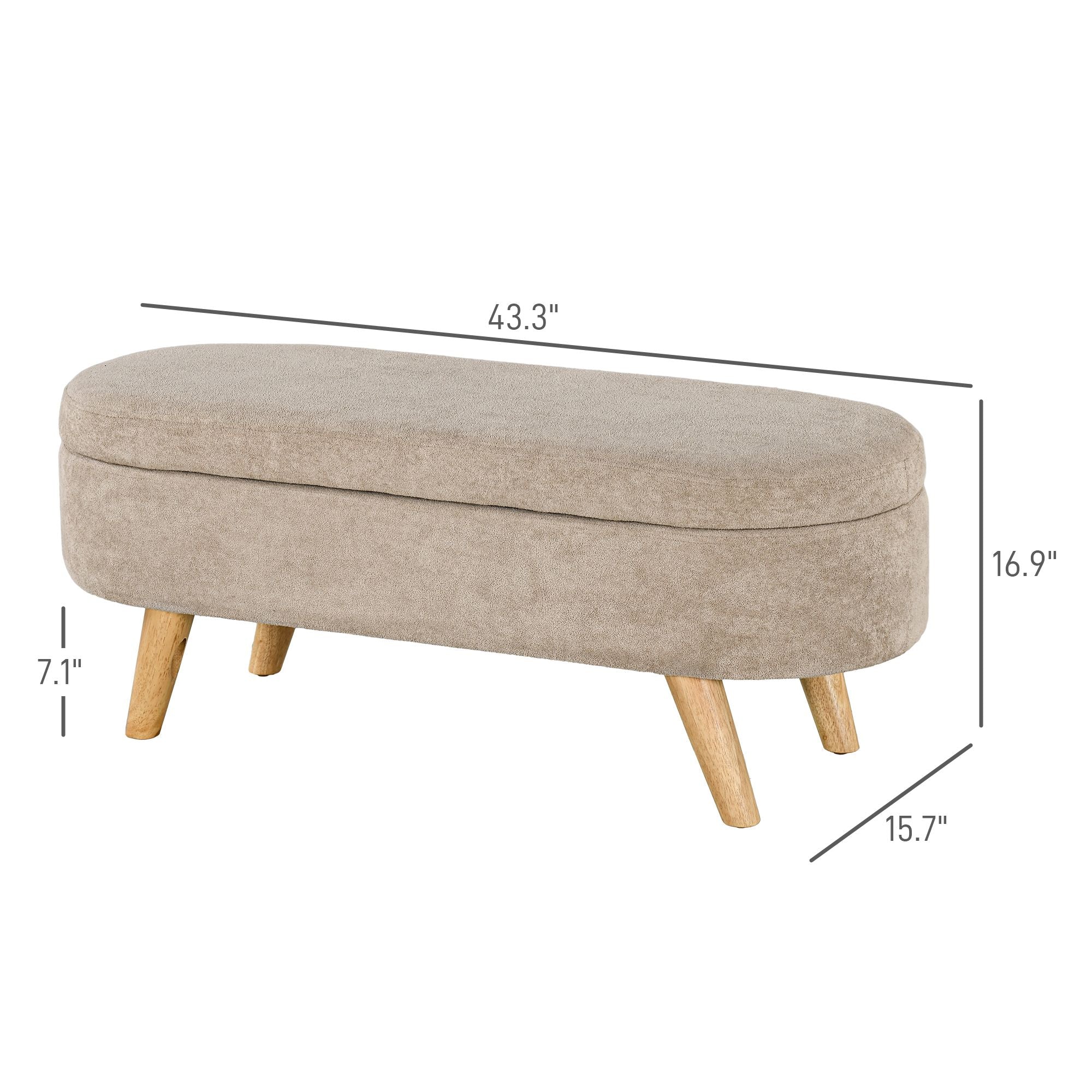 HOMCOM Storage Ottoman Bench, 43.3" Upholstered End of Bed Bench with Wood Legs, Modern Entryway Bench, Beige - Comfortable Living Decor