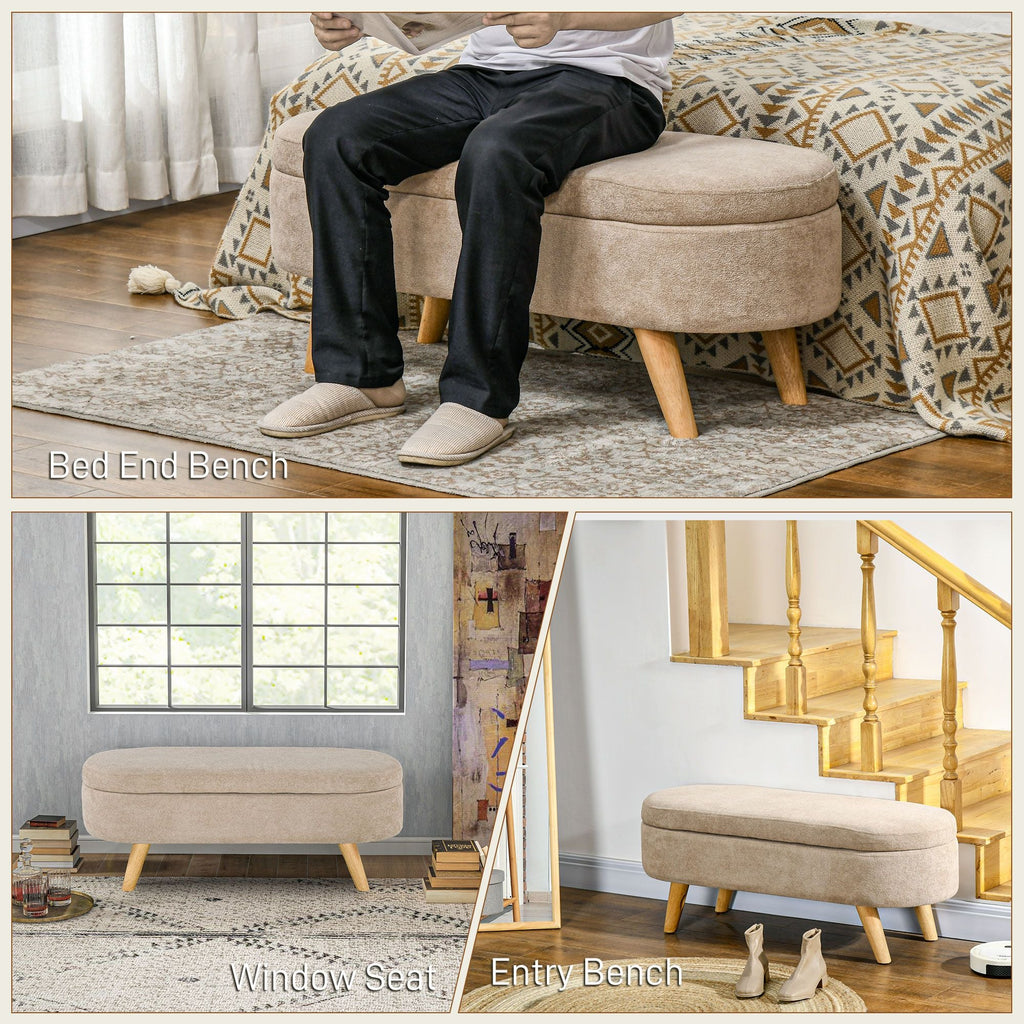 HOMCOM Storage Ottoman Bench, 43.3" Upholstered End of Bed Bench with Wood Legs, Modern Entryway Bench, Beige - Comfortable Living Decor