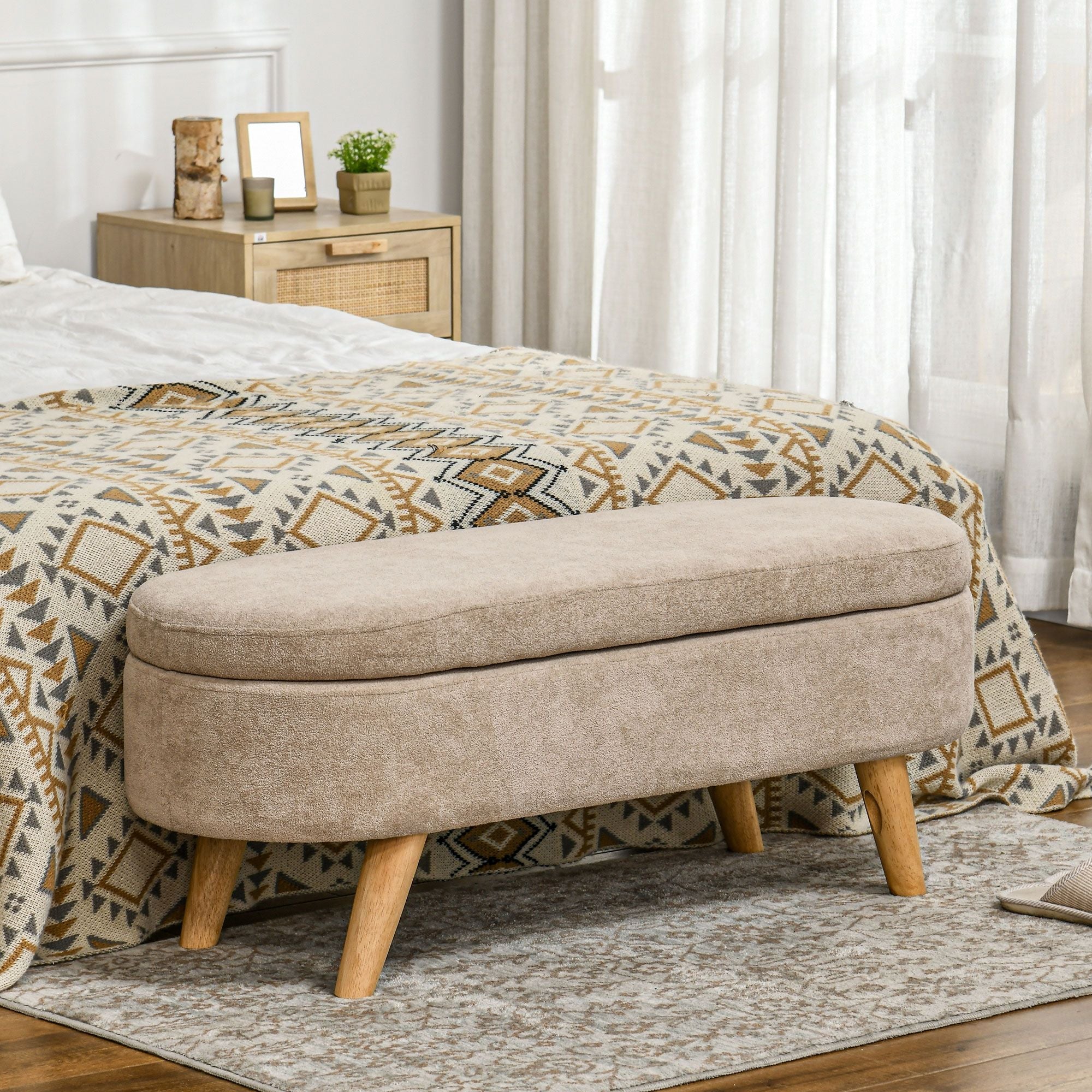 HOMCOM Storage Ottoman Bench, 43.3" Upholstered End of Bed Bench with Wood Legs, Modern Entryway Bench, Beige - Comfortable Living Decor