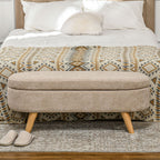 HOMCOM Storage Ottoman Bench, 43.3" Upholstered End of Bed Bench with Wood Legs, Modern Entryway Bench, Beige - Comfortable Living Decor