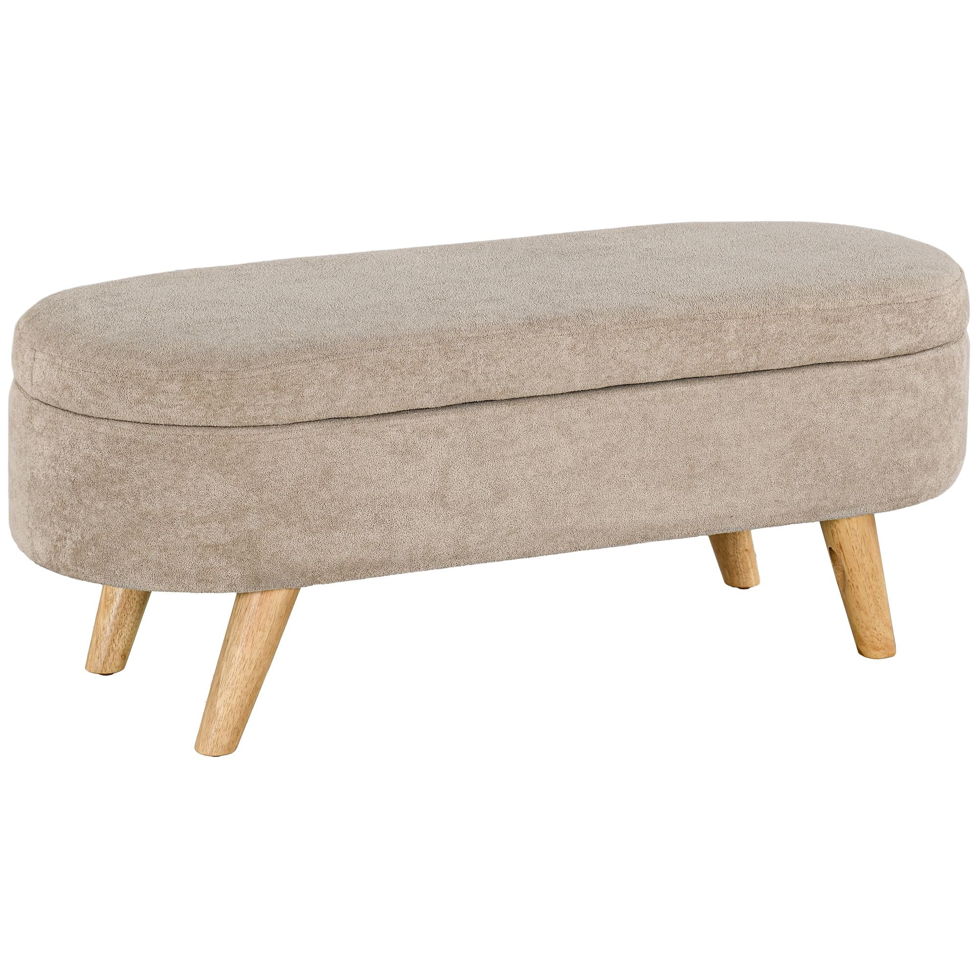 HOMCOM Storage Ottoman Bench, 43.3" Upholstered End of Bed Bench with Wood Legs, Modern Entryway Bench, Beige - Comfortable Living Decor