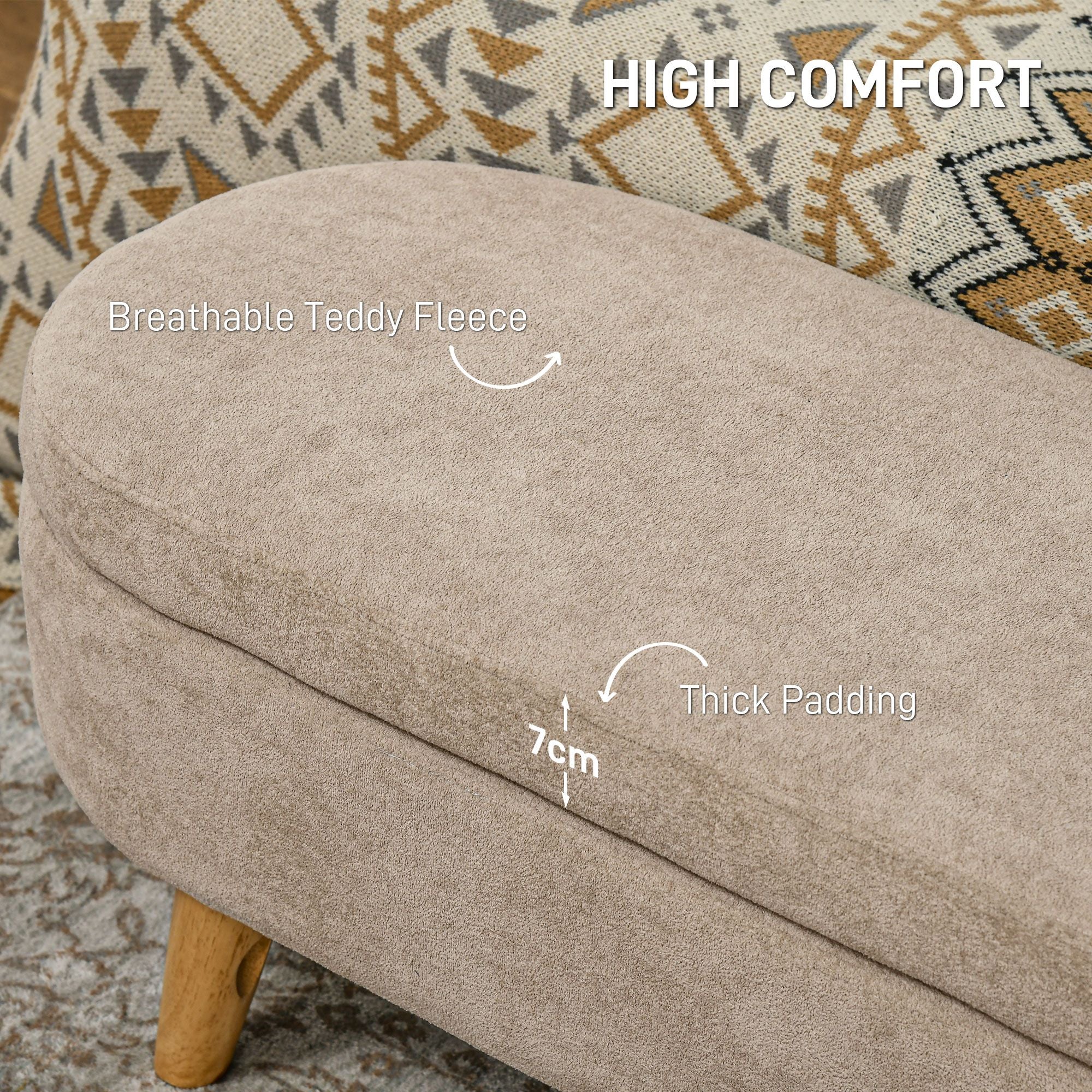 HOMCOM Storage Ottoman Bench, 43.3" Upholstered End of Bed Bench with Wood Legs, Modern Entryway Bench, Beige - Comfortable Living Decor