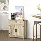 HOMCOM Wooden Farmhouse Sideboard Oak Finish Kitchen Buffet Cabinet with Drawer and Shelf - Comfortable Living Decor