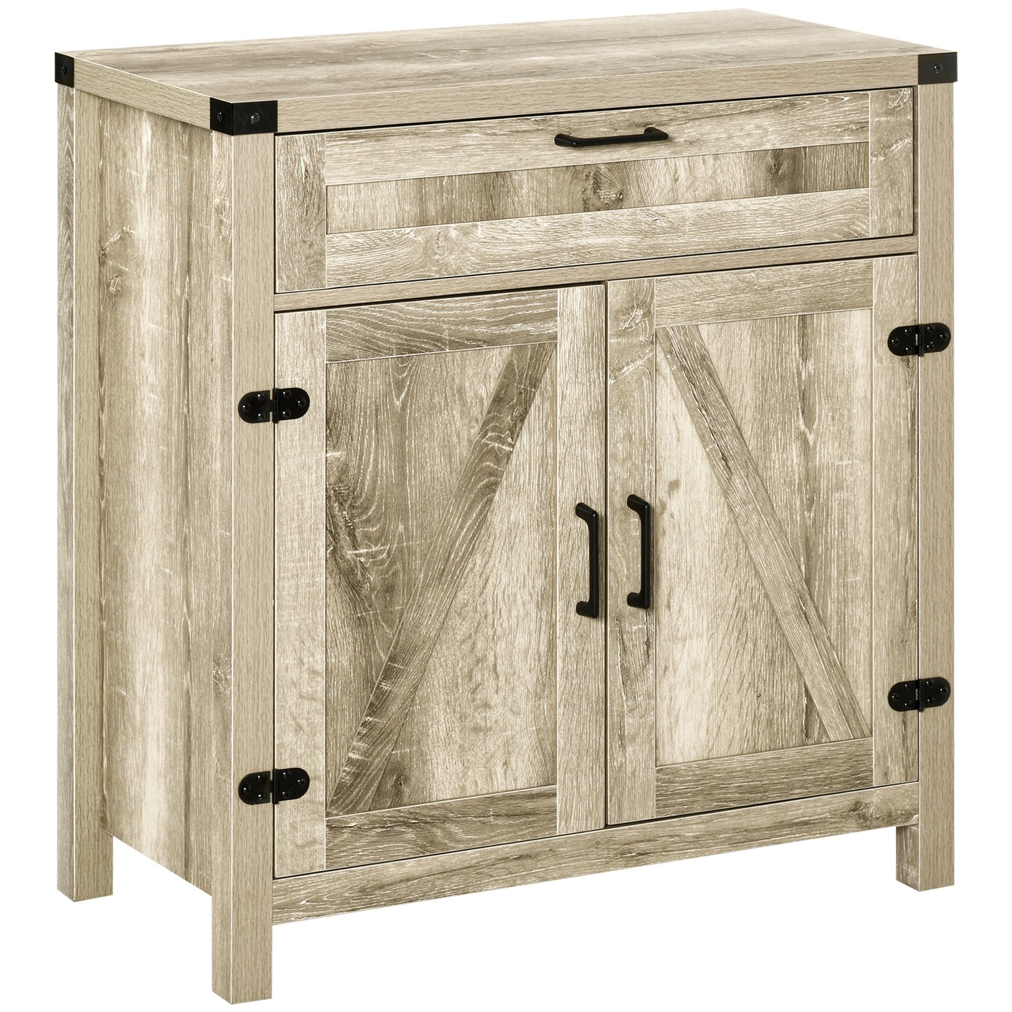 HOMCOM Wooden Farmhouse Sideboard Oak Finish Kitchen Buffet Cabinet with Drawer and Shelf - Comfortable Living Decor