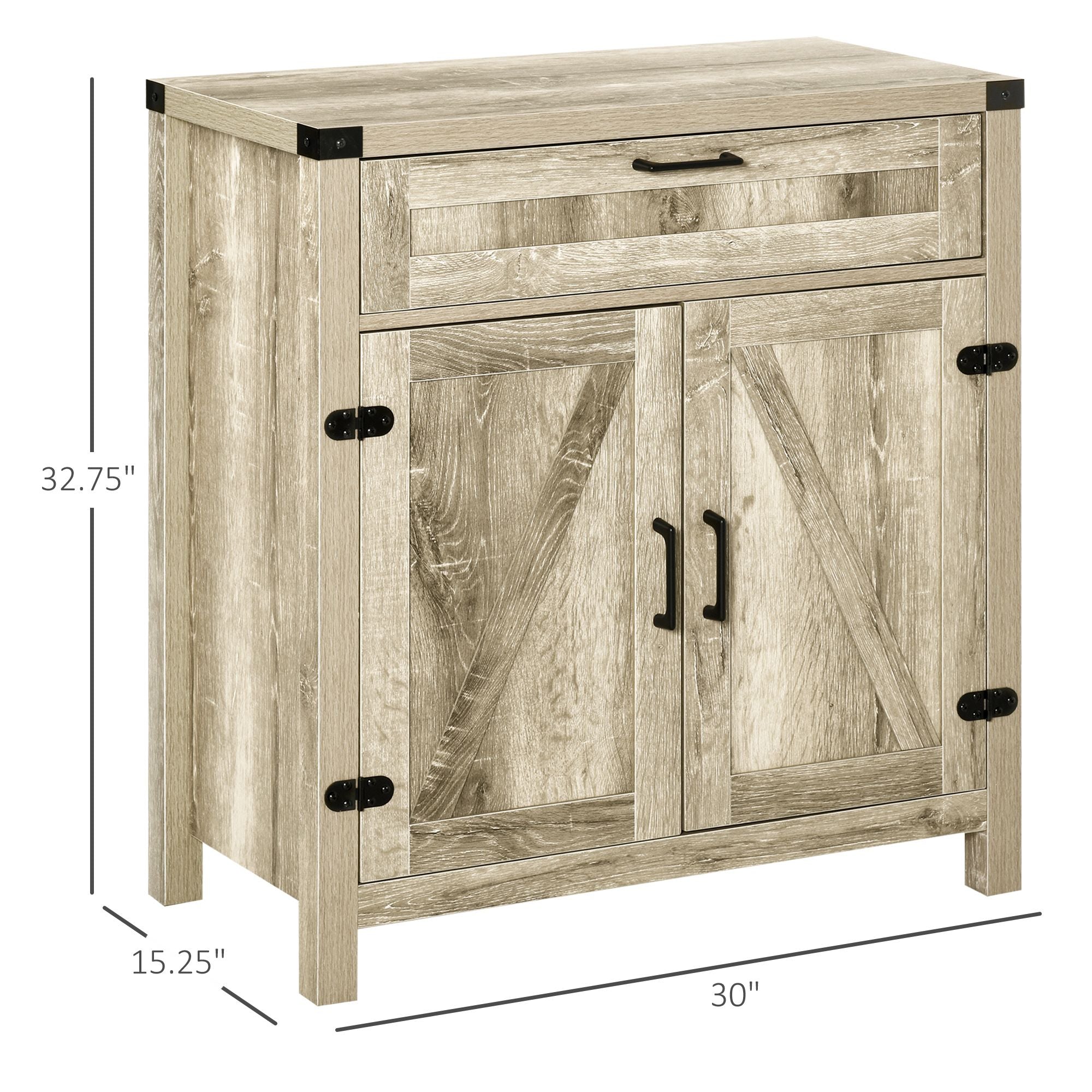 HOMCOM Wooden Farmhouse Sideboard Oak Finish Kitchen Buffet Cabinet with Drawer and Shelf - Comfortable Living Decor